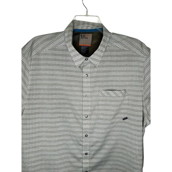 Mens 5.11 Tactical Snap Front Gray Plaid Shirt 2XL Short Sleeve Polyester Work - Picture 2 of 7